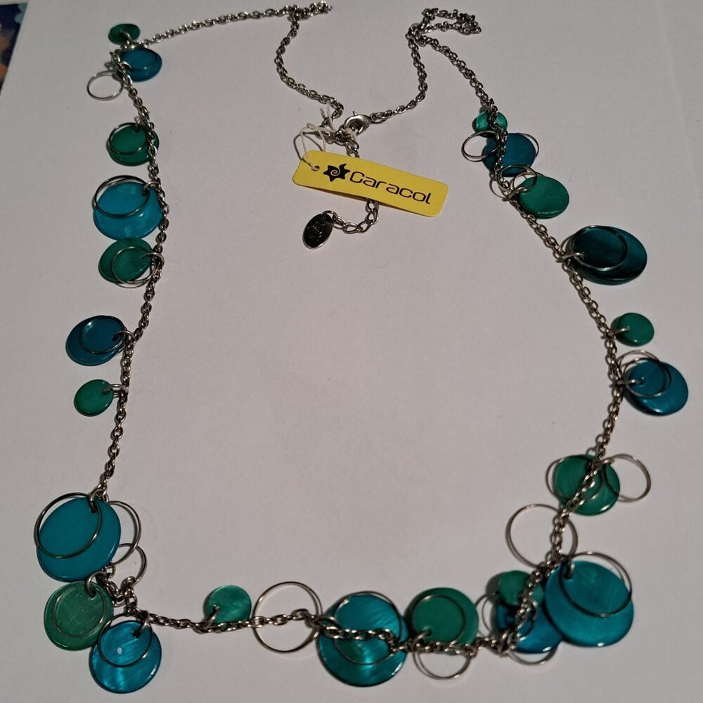 NWT new with tag Caracol blue turquoise necklace silver color metal chain